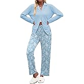 Ekouaer Women's Pajamas Sets Button Down Long Sleeve Lounge Sets Soft 2 Piece Pants Sleepwear