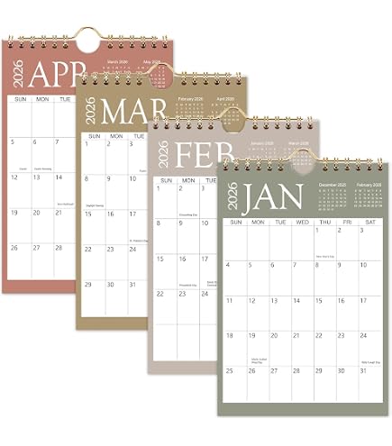 Cabbrix Mini-Wandkalender 2025-2026 – Vertikal 15,2x22,9 Cm – Mit Haken Für Wand, Schreibtisch & Pinnwand