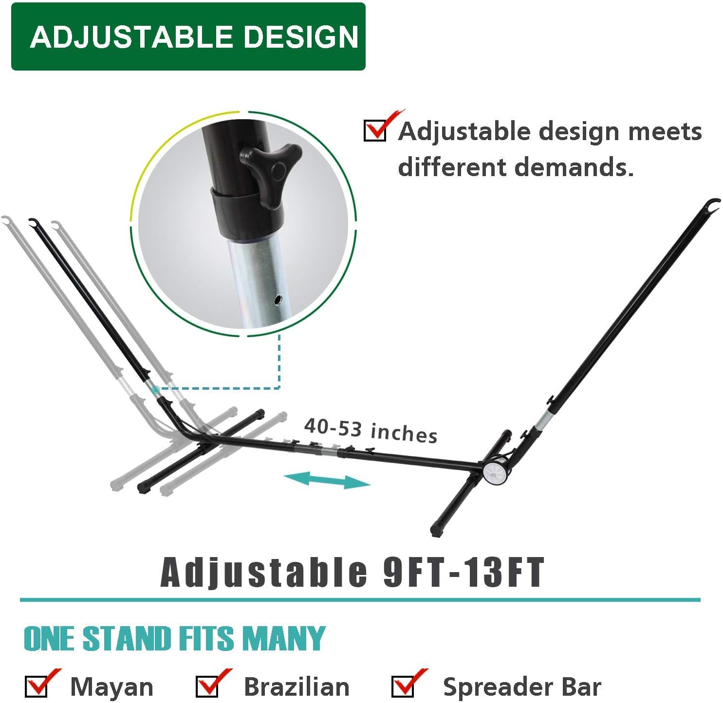Adjustable 9.5-13 FT Oversize Portable Hammock Stand, Space Saving Heavy-Duty Steel Stand for Outdoor or Indoor (No Hammock) : Garden & Outdoor