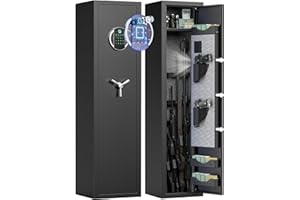 Omethey Fireproof Gun Safe, 5 Gun Heavy Biometric Fingerprint Rifle Safe, Gun Safes for Home Rifle and Pistols with LCD Screen Keypad and Silent Mode, 3 Adjustable Gun Slots