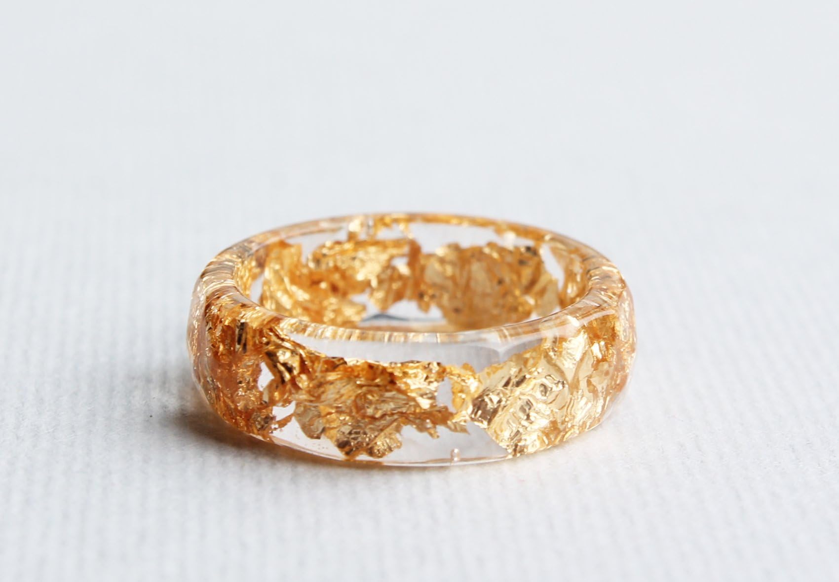 Clear Eco Resin Ring Band with Gold Flakes