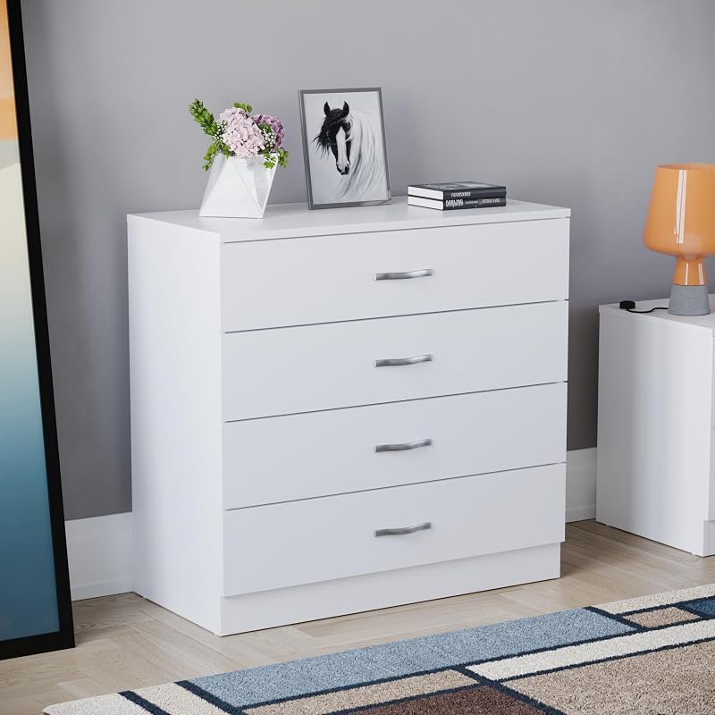 Vida Designs Riano 4 Drawer Chest White with Metal Handles & Runners