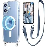 UnnFiko for iPhone 17 Case Compatible with Magsafe Clear, Crossbody Phone Case with Shoulder Strap, Shockproof Protection, Magnetic Phone Case for iPhone 17 (Navy Blue Lanyard)