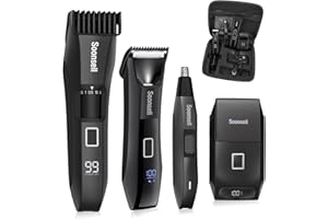 Soonsell Manscape Beard Trimmer for Men,Ball Shaver,Nose Hair Clippers,Electric Razor,Hair Clippers for Men,4 IN1 Men's Grooming Kit,LED Display,Waterproof,Wet/Dry Trimmer