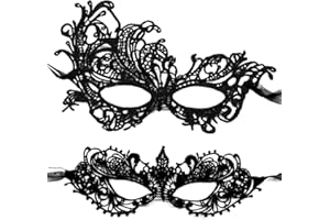 Pretishows 2 Pieces Masquerade Mask for Women Black Lace Mask for Masquerade Ball, Halloween Party
