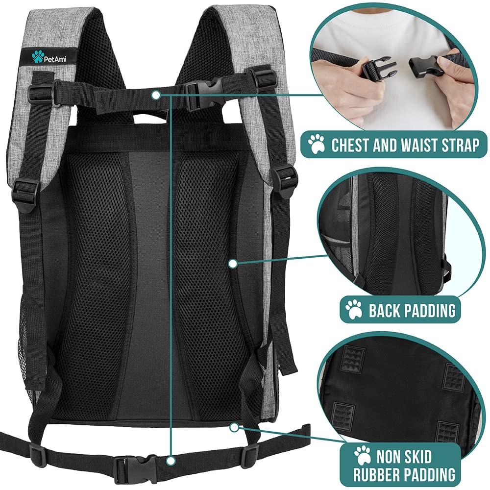 PetAmi Dog Backpack Carrier for Small Large Cat, Pet, Puppy, Ventilated Pet Hiking Backpack Travel Bag, Airline Approved Cat Backpack Carrier, Camping Biking Dog Bag Up to 18lbs Pet, Grey