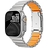 Titanium Band Compatible with Apple Watch Ultra 3/2/1 Band 49mm For iwatch Series 11 10 46mm 45mm 44mm 42mm SE 3/2/1 9 8 7 6 5 4 Men,Rubber Lining With Stainless Steel Buckle,Ti/Orange