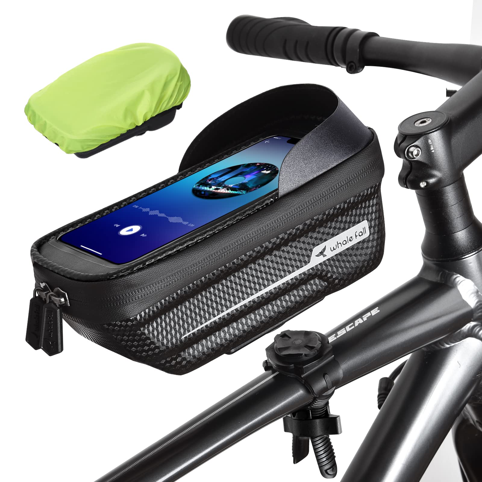 whale fall Waterproof Bike Frame Bag - [Quick Release] [Hard Shell] 2 in 1 Bike Phone Holder Mount, Bicycle Top Tube Bag with Sensitive Touchscreen, Bike Accessories for Phones Under 7"