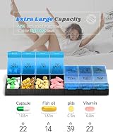 COLORWING Extra Large Pill Organizer 2 Daily AM PM 14 Comp 7 Days Blue view 2