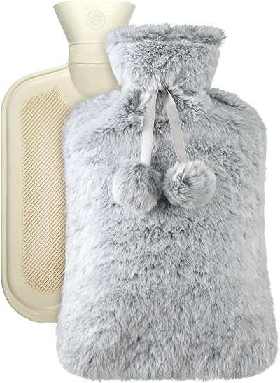 Vicloon 2L Hot Water Bottle with Soft Fluff Cover for Warmth & Comfort