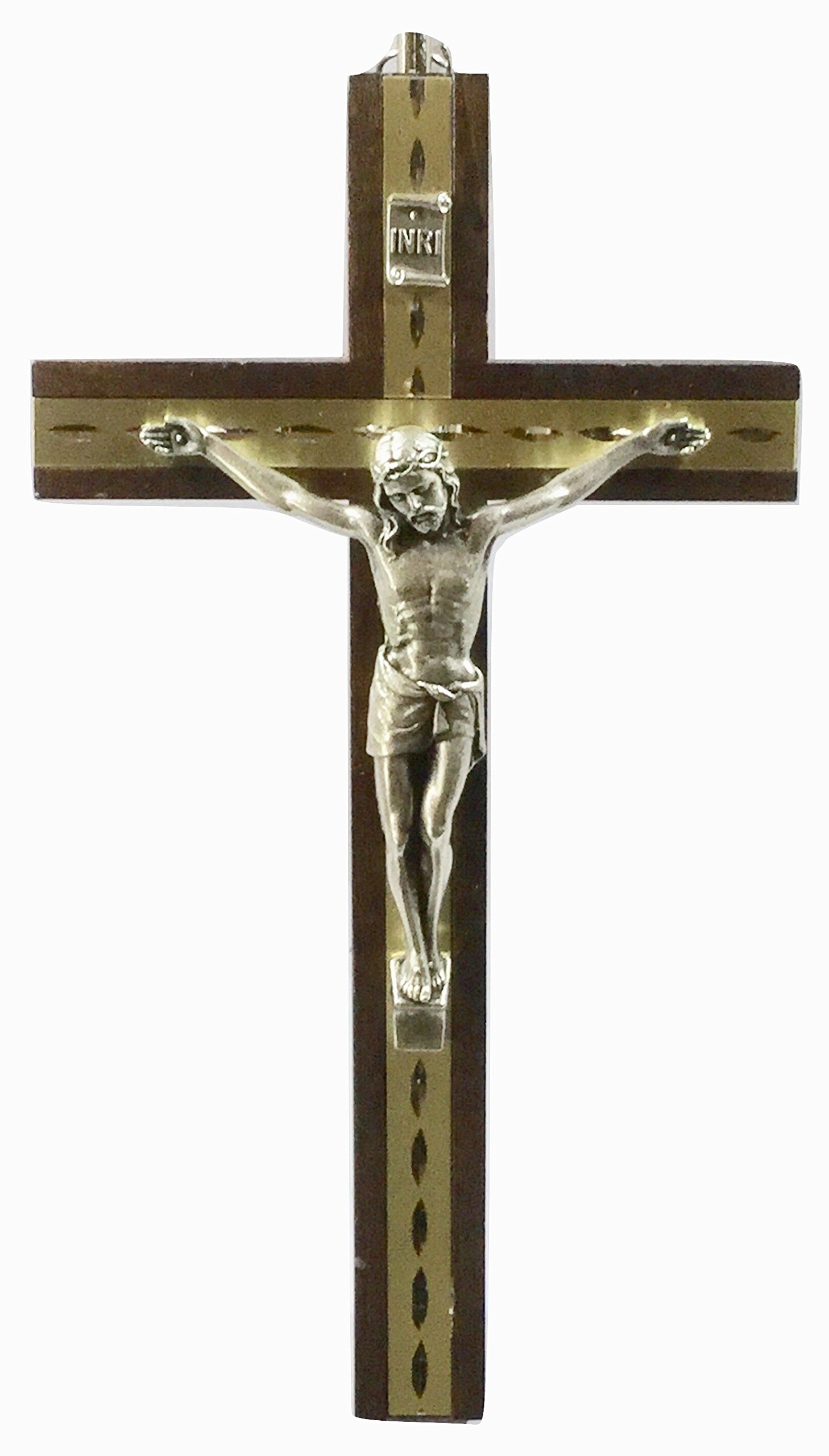 Biblegifts Crucifix 8" 20cm Dark Wood Metal Inlay Corpus Christi Wall Hanging Jesus Cross from Ideal for Nuns, Monks, Pastors, Vicars or Ministers.
