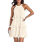 ZESICA Women's 2026 Summer Halter Dresses Sleeveless Ruffle Tiered Layered Chiffon Pleated A Line Swing Mini Dress