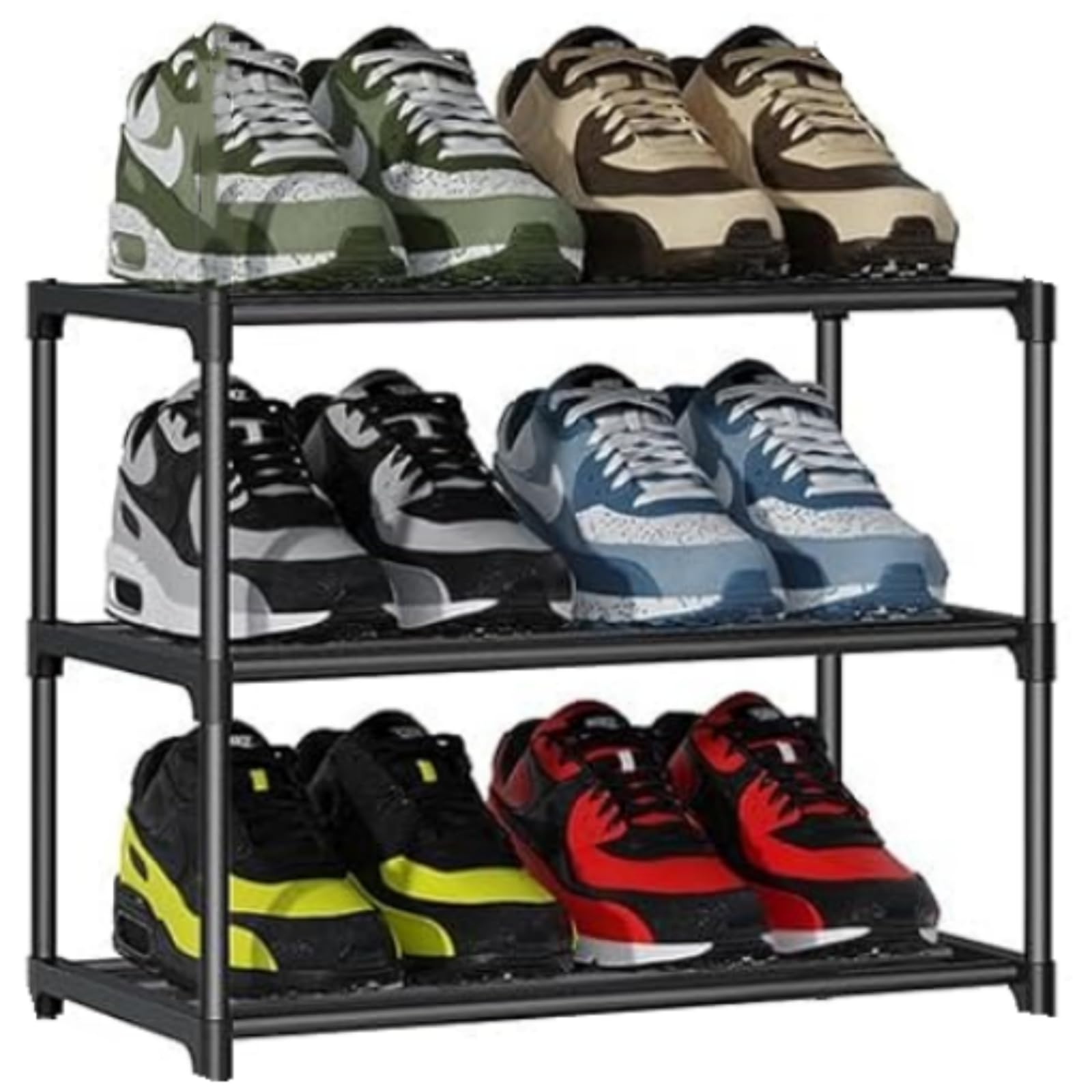 Mnaokcuv 3 Tier Shoe Organiser - Slim, Space Saving Small Shoe Rack for Narrow Spaces