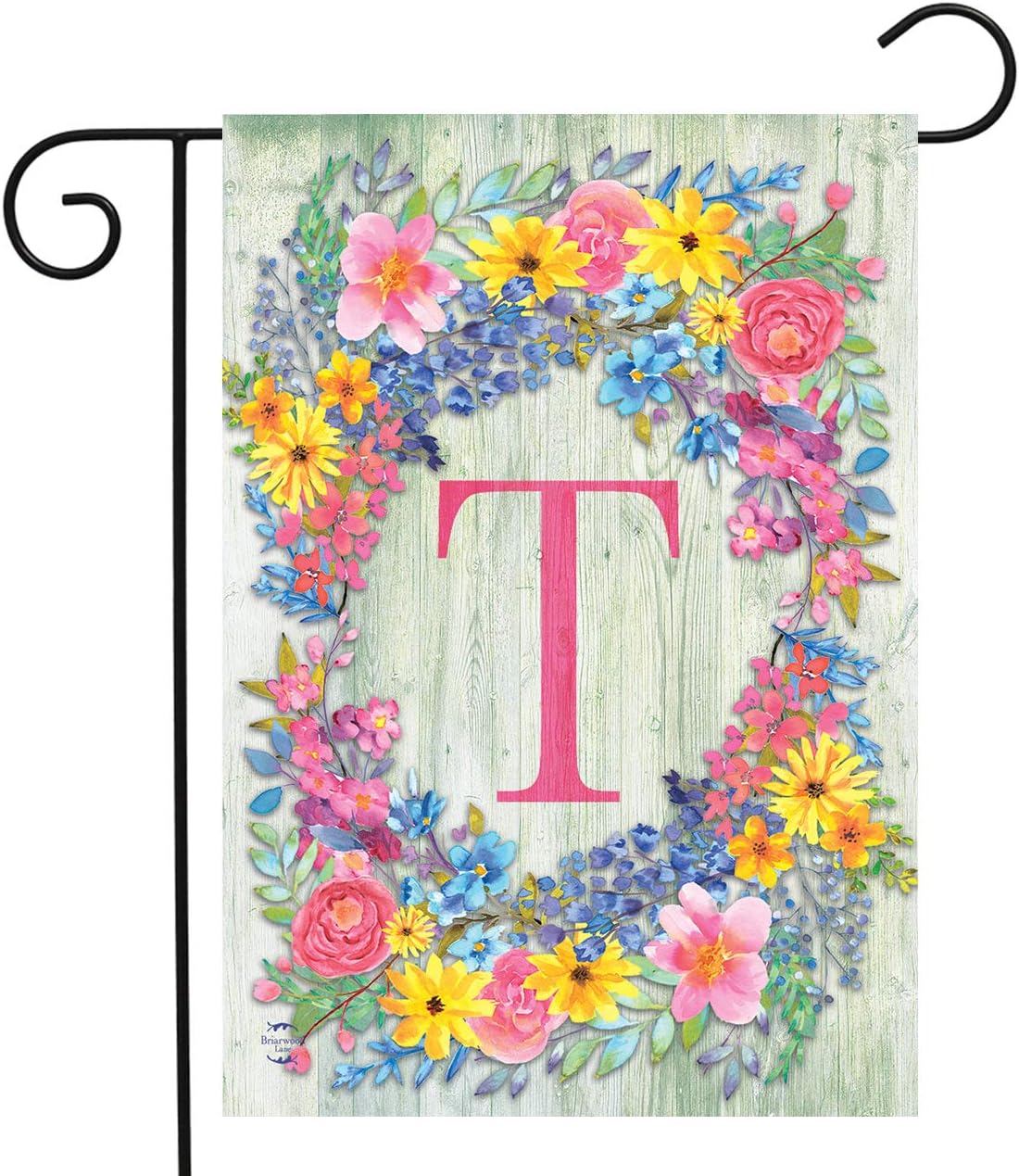 Briarwood Lane Spring Monogram Letter T Garden Flag Floral Wreath 12.5" x 18"