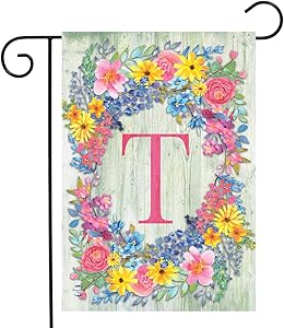 Briarwood Lane Spring Monogram Letter T Garden Flag Floral Wreath 12.5" x 18"