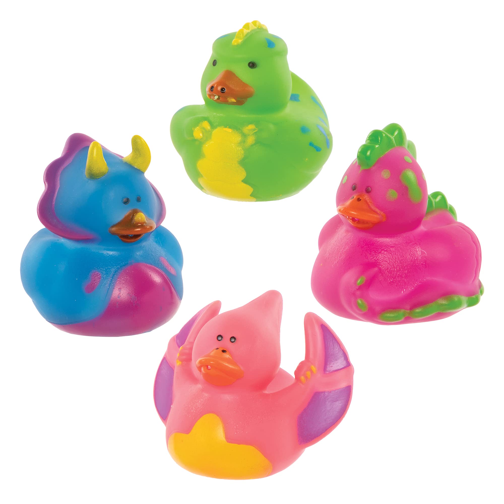 Baker Ross FE318 Dinosaur Rubber Duck Bath Toys - Pack of 8, Baby Toys, Party Bag Fillers for Kids, Mini Toys for Children