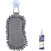 loukin Microfiber Shag Eraser with Cleaner, Washable Dry Erase Eraser | Grey, Soft Shag Material, Strong Cleaning, Suction Cup Storage, Reusable &amp; Durable, 3.4 fl oz Whiteboard Cleaner Included
