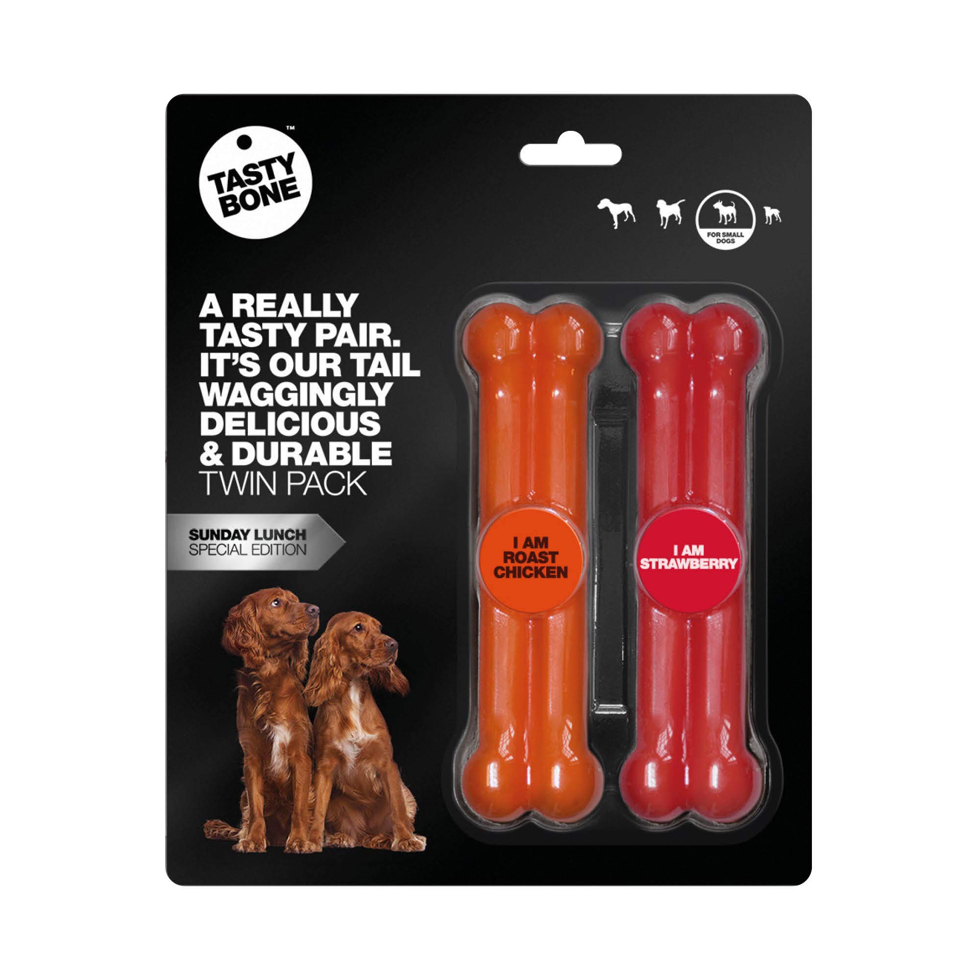 TastyBone Twin Pack Nylon Dog Chew Toys for Small Dogs (Roast Chicken & Strawberry) - Indestructible for Aggressive Chewers, Everlasting Flavour, Strong Healthy Teeth, Made in the UK