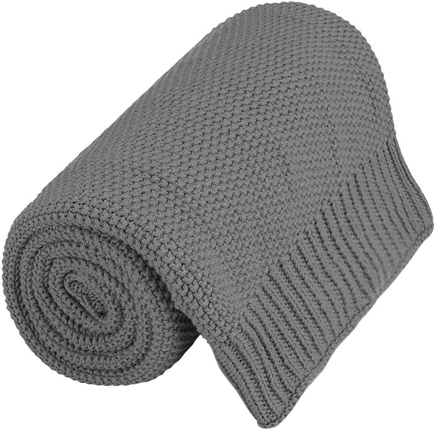 Amazon Com Piccocasa 100 Cotton Knit Blanket Full Size Solid Lightweight Decorative Throws And Blankets Soft Knitted Throw Blanket For Sofa Couch Gray 70 X 78 Home Kitchen