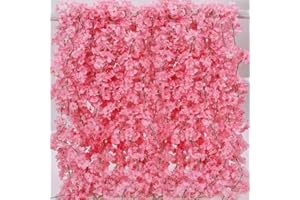 1.8m Deep Pink Artificial Cherry Blossom Vine 135pcs Flowers Head Outdoor Wall-Mounted Silk Artificial Cherry Blossom Vine We