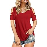 Florboom Womens Cold Shoulder Top Summer Basic T Shirts 3/4 Sleeve Casual Blouse Tshirts