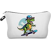 Livel lhood Skateboarding Dinosaur Makeup Bag Cute Small Organizer Zipper Pouch Skateboarding Dinosaur Cosmetic Bag Birthday Present for Women Friends