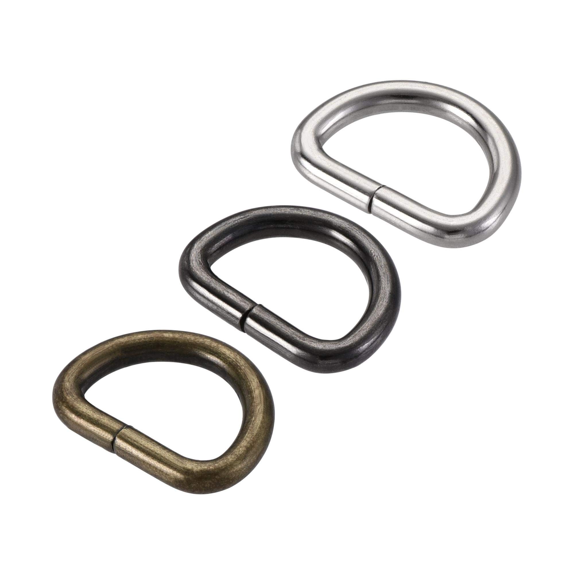 sourcing map Metal D Ring 0.79"(20mm) D-Rings Buckle Silver Tone, Bronze Tone, Black(Total 30pcs)