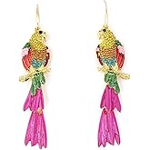 Colorful Parrot Dangle Earrings Sparkling Crystal Shining Rainbow Rhinestone Bird Drop Earrings Bohemian Animal Bird Earrings for Women