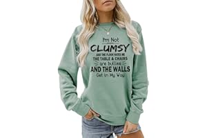 BEJUYOE I'm Not Clumsy Just The Floor Hates Me Sweatshirt Womens Funny Letter Graphic T-Shirt Casual Long Sleeve Loose Tops