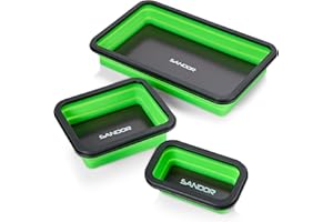 SANDOR Collapsible Magnetic Parts Tray Set - 3 Different Size Tool Trays for Screw, Bolts, Nuts, Washers, Pins and Other Small Metal Parts, Mechanic Tool Gifts for Men - Green