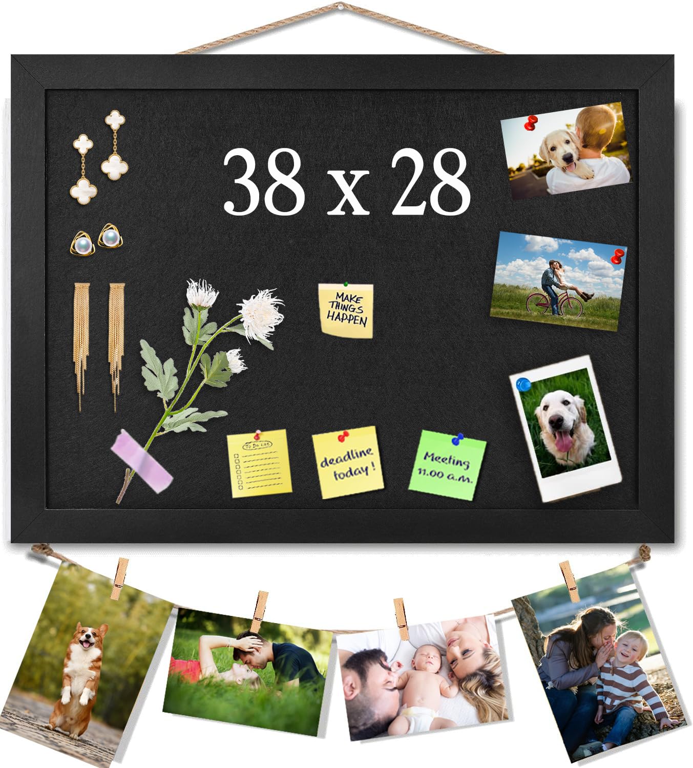 Black Bulletin Boards Cork Board with Felt, 38x28cm Small Display Pin Board Vision Board for Walls, Jewelry, Notes, Collection, Photos, Office, Black Framed and Felt Board, 1pc, UK