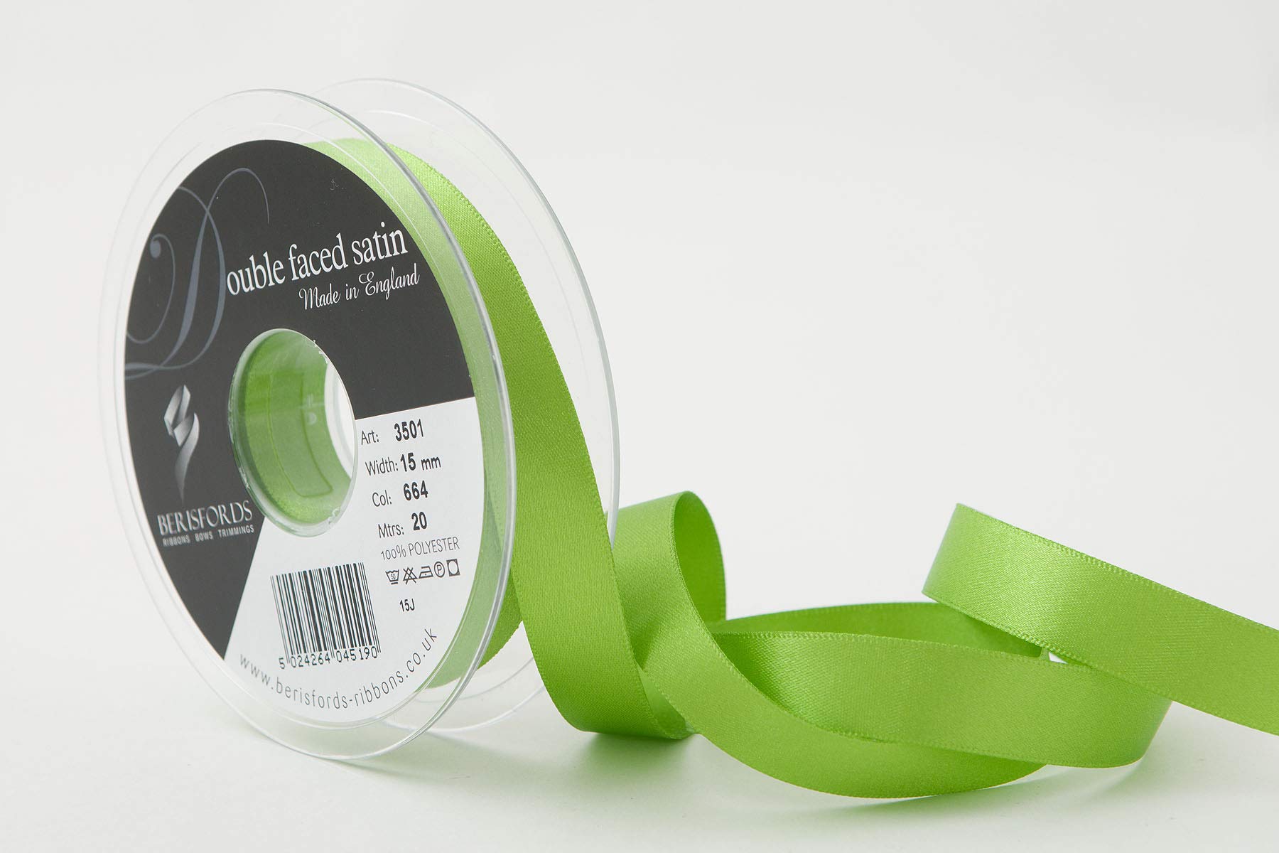 Berisfords Double FACE Poly Satin Ribbon, Meadow, 15 mm