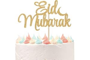 Ferastar Eid Mubarak Cake Topper - Happy Eid, Muslim Islam Party Decorations, Eid Festival Party Decorations Gold Glitter.