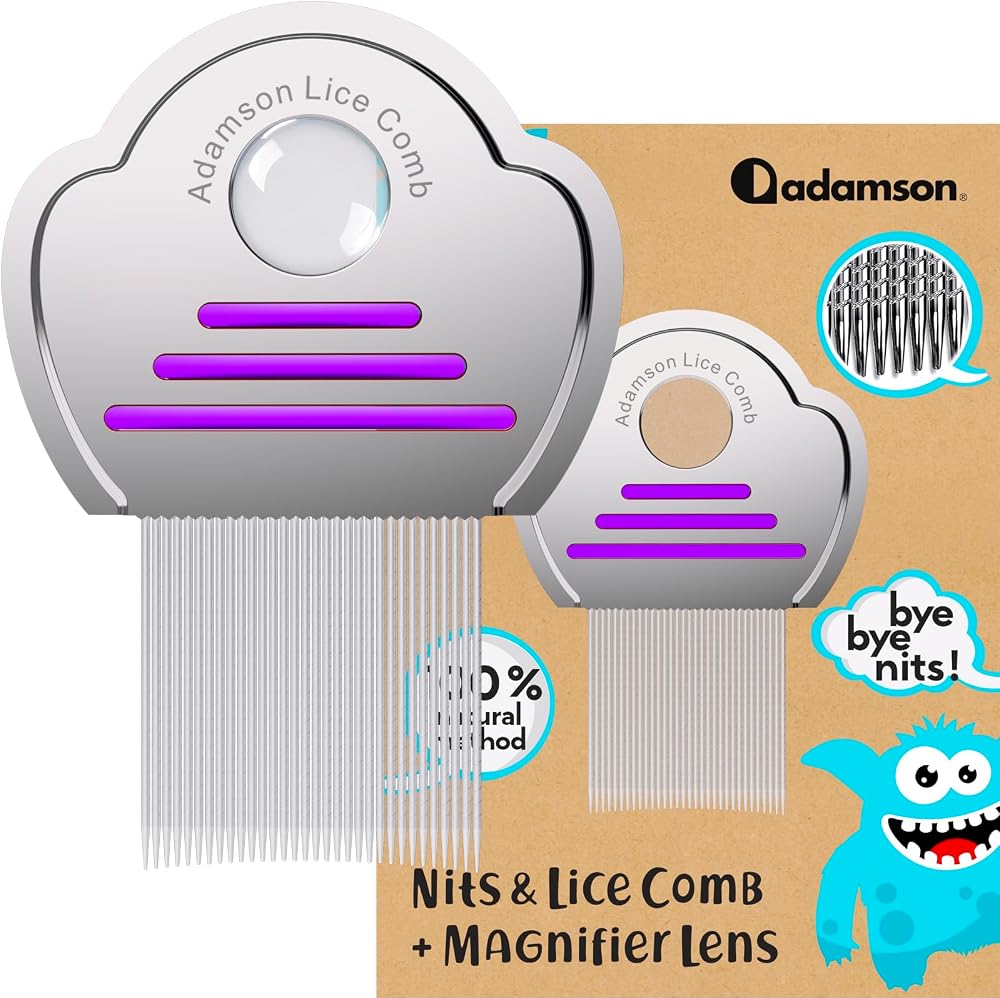 Adamson Lice Comb with Magnifying Glass - Stainless Steel Purple