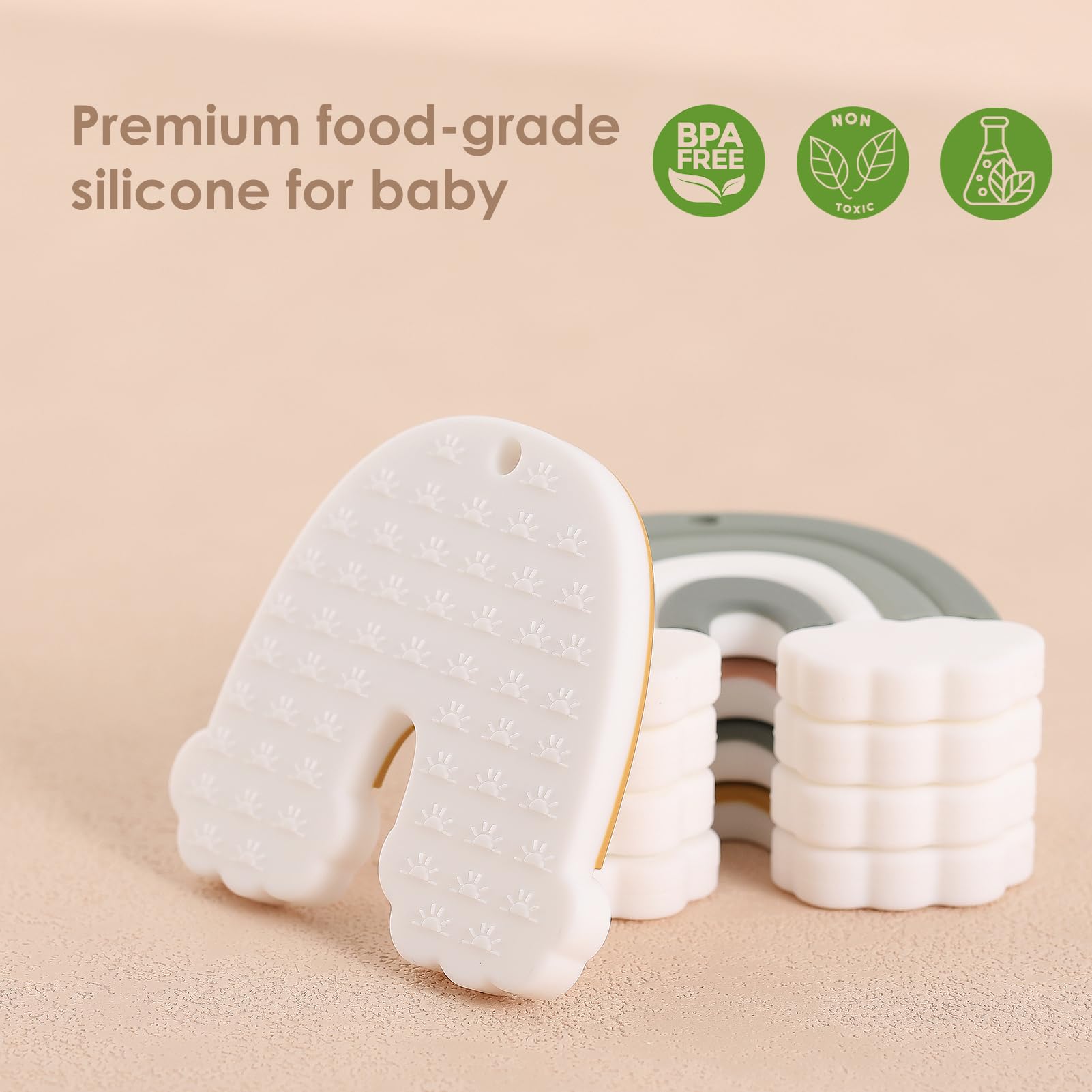 Teething Toys for Babies 0-6 Months Baby Teethers with Clip Silicone Baby Teether Toys for Boys and Girls Infant Teething Toys for Babies Rainbow Shape with Travel Case-Blush