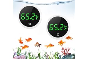 LOFICOPER Digital Aquarium Thermometer, Stick-on Fish Tank Thermometer, Small Temperature Sensor with Touch Screen, ±0.1℉ High Precision, Battery, for Fish, Axolotl, Turtle, 2 Pack