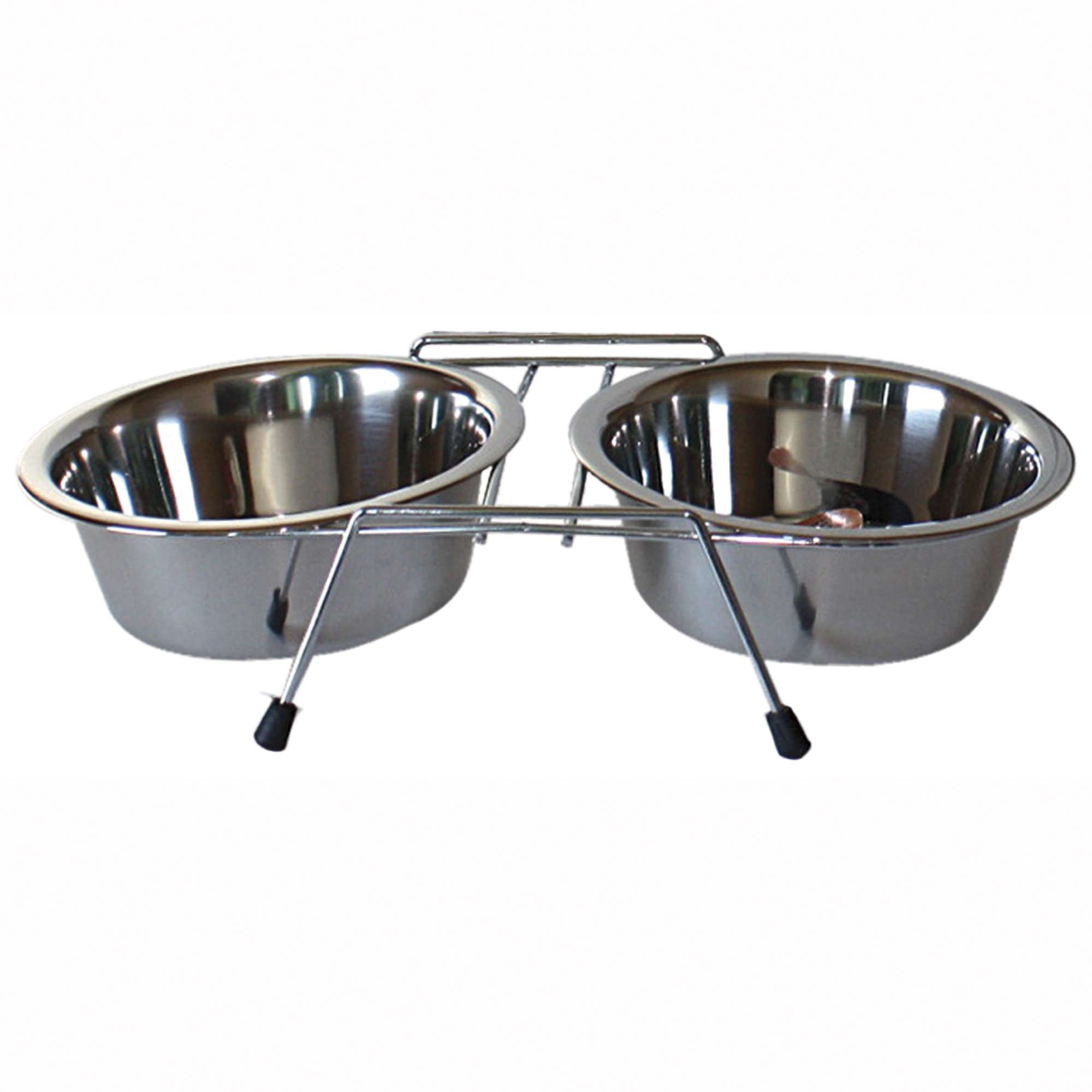 ICA CAD2120 Standard Stainless Steel Double Feeder for Dogs and Cats, Silver, 200 ml