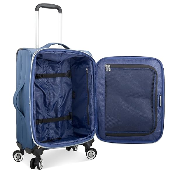 TRAVELER’S CHOICE LARES SOFTSIDE EXPANDABLE LUGGAGE WITH SPINNER WHEELS, NAVY, CARRY-ON 22-INCH