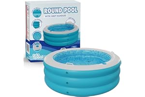 GRIP A POOL Inflatable Round Swimming Pool with Blow Up Padded Floor, Cup Holder, Handles and Drain - 60"x22" Deep Round Large Kiddie Pool Perfect for Adults and Kids Ages 4 5 6 7 8+