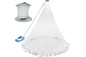 Neween Cast Net for Fishing with Shrimp Cage, American Freshwater Saltwater 3/4/5/6/7/8/9/10Ft Radius Casting Net Bait Trap Fish, Heavy Duty Zinc Sinker, 3/8 Inch Mesh Size