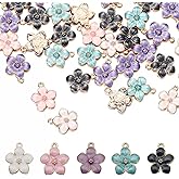 30PCS Gold Plated Enamel Cherry Blossom Flower Charms – Cute Small Pendants for Jewelry Making, DIY Bracelet, Necklace, Earrings, Keychain & Crafting Supplies