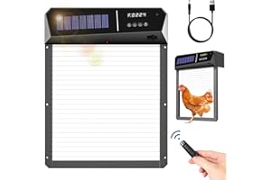 JOONEIRO Automatic Chicken Coop Door, Solar Powered/USB Rechargeable, 5000mAh Battery, Anti Pinch & Extrem Wether Electric Aluminum Auto Run Chicken Door, Light Sensor/Timer/Smart/100ft Remote Control, Grey