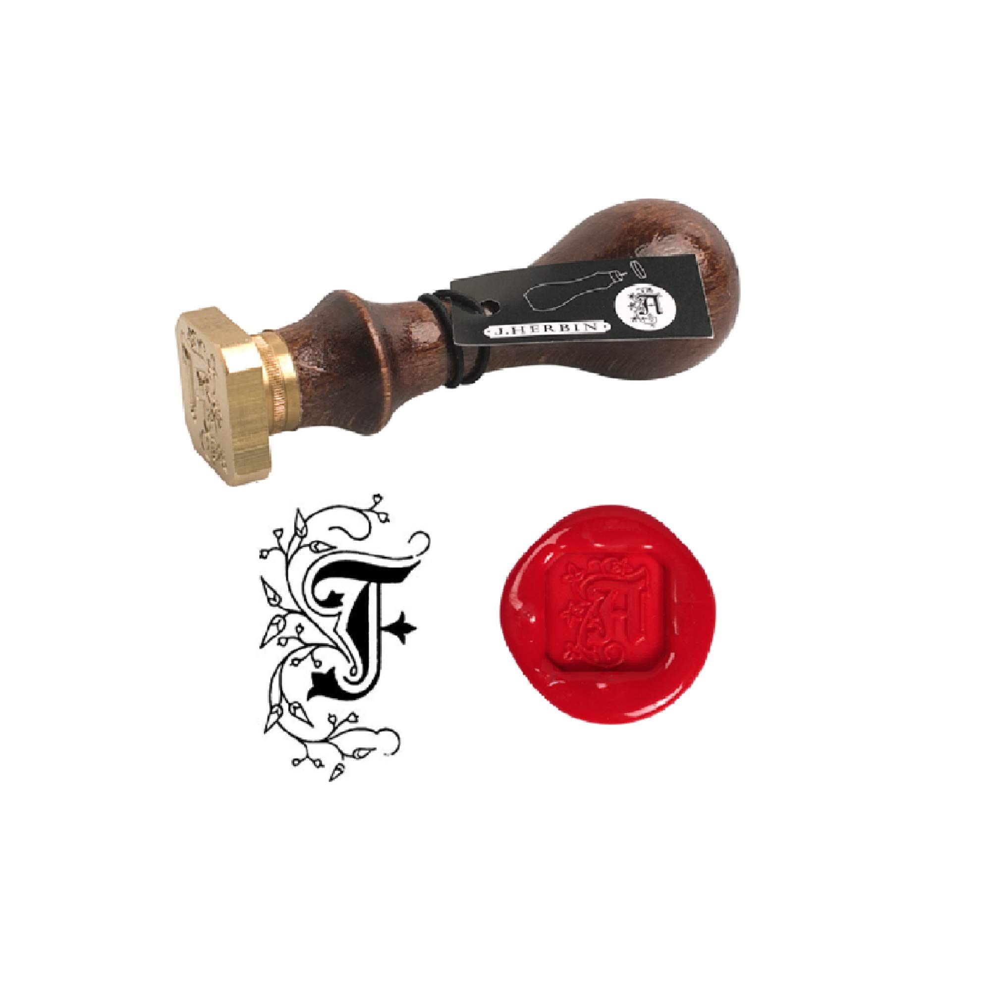 Jacques Herbin 40006T - A square seal with varnished wooden handle - illuminated - The Letter F - Manufactured in France - Creative Art Tool - Wax Stamp โ image 1