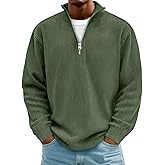 Mens Sweatshirt Casual Stand Collar Quarter Zip Pullover Fall Winter Waffle Sweaters Long Sleeve Big and Tall Tops