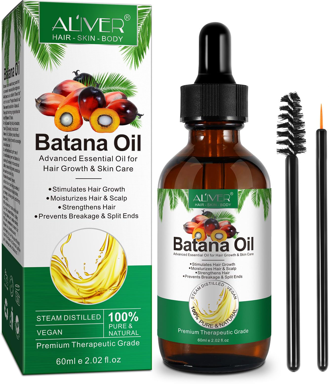 NIFEISHI Batana Oil for Hair Growth, 60ml Batana Oil Organic, Strengthening and Thickening Hair, Repair Damaged Hair, Nourishes Scalp, Natural Raw Batana Hair Oil for Women and Men