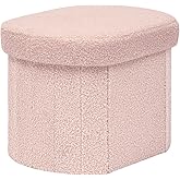 B FSOBEIIALEO Storage Ottoman for Dorm Room, Boucle Folding Storage Ottoman Foot Rest, 16.14 Inches Small Collapsible Ottoman Cube for Living Room Pink