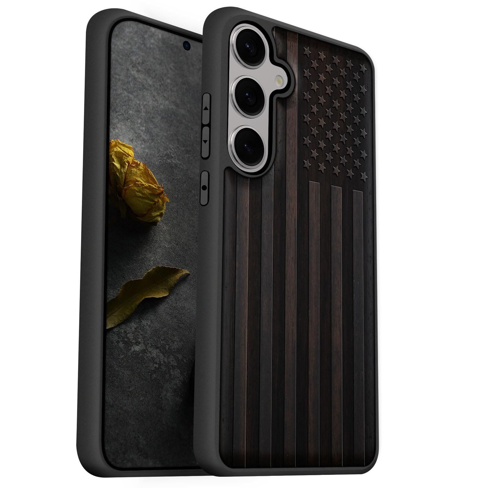 Photo 1 of Carveit Wood Case for Galaxy S25 Case 2025 [Natural Wood & Black Soft TPU] Shockproof Protective Cover Unique Wooden Design Compatible with Samsung S25 (American Flag-Blackwood)
