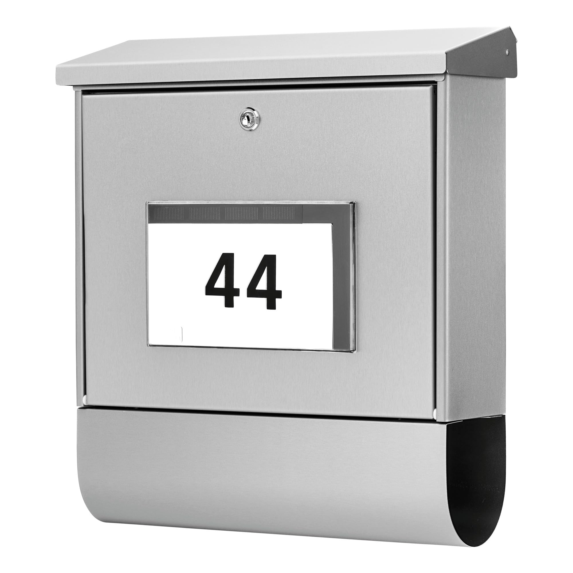 Burg-Wächter Malaga 4400 Ni Letterbox with LED Solar House Number Lighting, Without Newspaper Compartment and Name Plate, Stainless Steel, Insert Format DIN C4, Includes 2 Keys