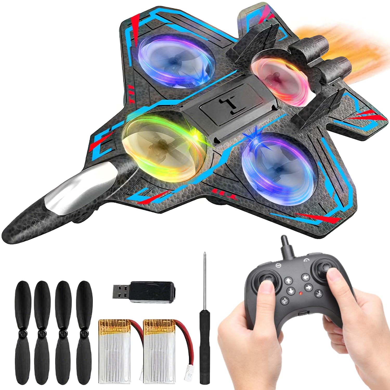 RC Glider Plane, RC Plane Toy, Airplanes Drone Remote Controlled, Remote Control Airplane, Foam Easy to Control with Flash Light, Bicycle Saddle