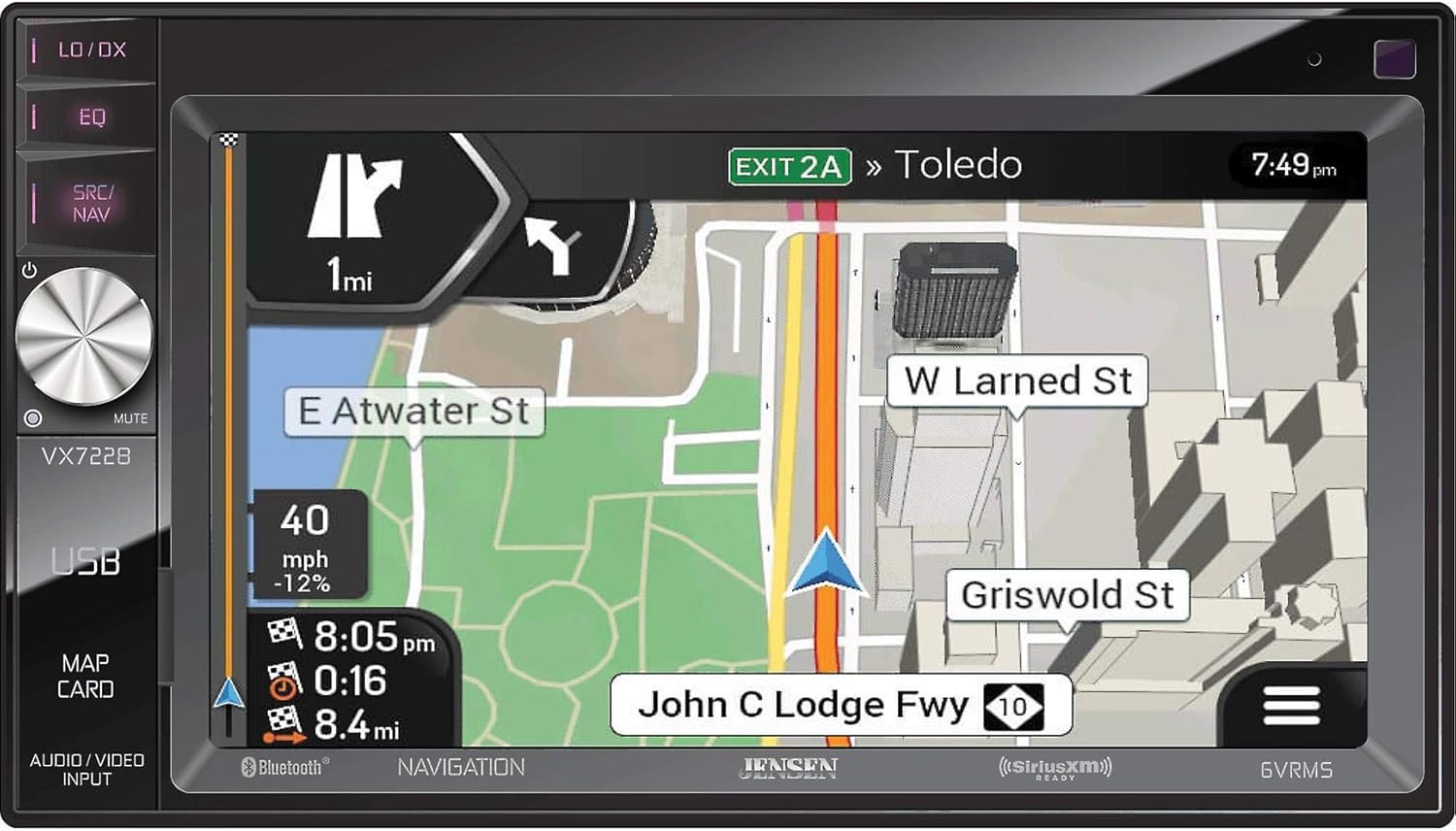 Jensen VX7228 6.2" LED Backlit LCD Multimedia Touch Screen Double Din Car Stereo with Built-in Navigation, Bluetooth, SiriusXM Ready & USB/microSD Ports